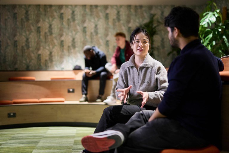 Birkbeck Central interior with students talking